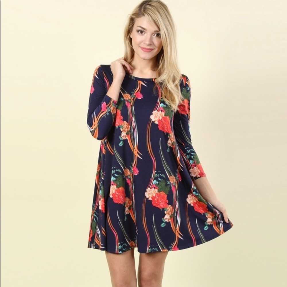 Beautiful Dark Navy Floral Dress Soft PICK ME